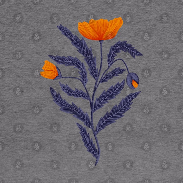 Poppy Flower 1 Orange Blue by DenesAnnaDesign